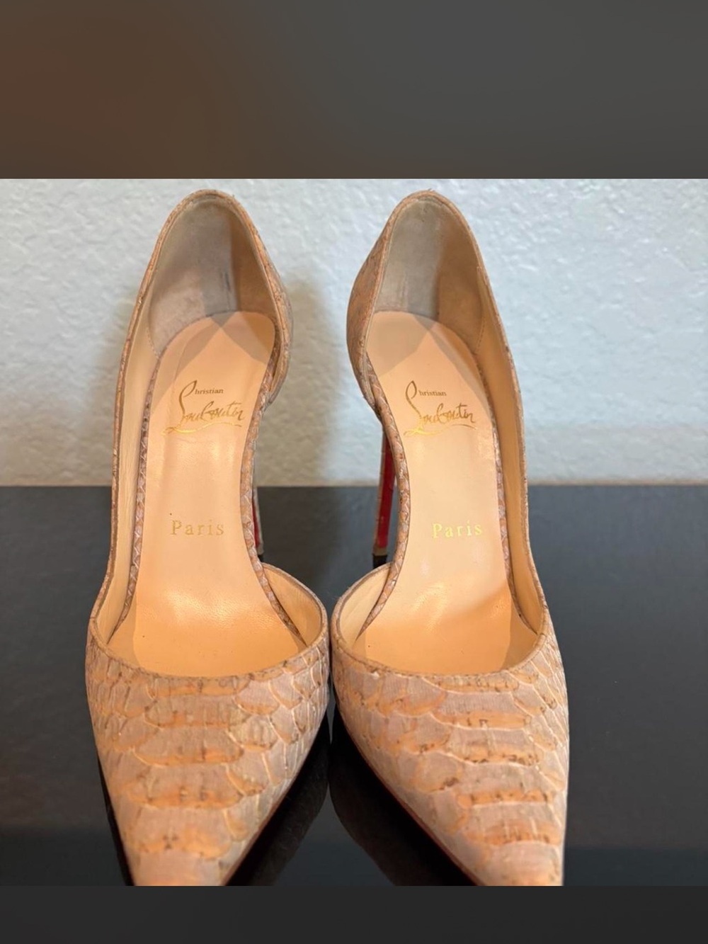 Christian Louboutin Peach Snakeskin Pointed-Toe Stiletto Pumps - Picture 3 of 6